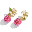 Flower With Raspberry Enamel Stud Dangle Earrings2