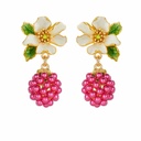 Flower With Raspberry Enamel Stud Dangle Earrings